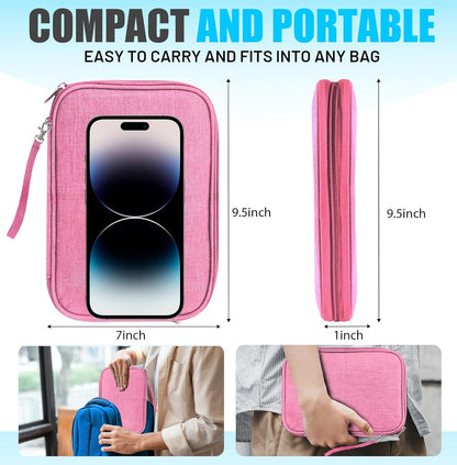 Travel Cable Organizer Bag, Electronics Organizer Tech Pouch with Double Layers for Cords, Chargers, Phone, Earphones, USBs, SD Cards - Travel Essentials Portable Waterproof Tech Pouch