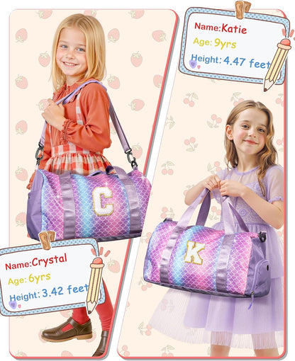 Girls Cheer Up Gifts-Girl Gym Bag with Shoe Compartment, Kid Personalized Weekender Overnight Bags, Initial Travel Tote with Makeup Pouch, Graduation Gift for Niece Kids Daughter (Letter K)