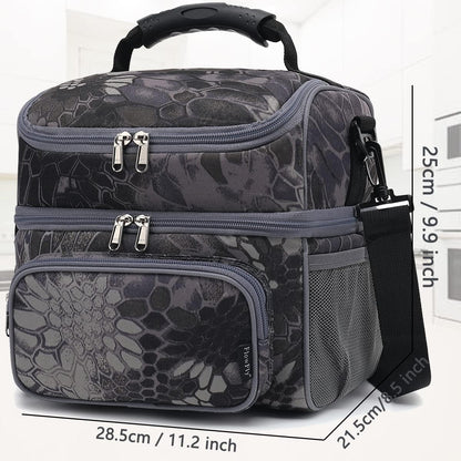 FlowFly Double Layer Cooler Insulated Lunch Bag Adult Lunch Box Large Tote Bag for Men, Women, With Adjustable Strap,Front Pocket and Dual Large Mesh Side Pockets
