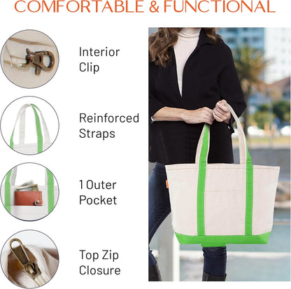 CB STATION Medium Classic Canvas Tote Bag for Women, Top Zipper Closure, Outer Pocket, Daily Essentials, Groceries, Traveling