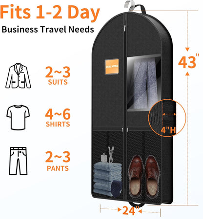 Travel Garment Bag Suits Clothes : 43 Inch 5 Packs Lightweight Breathable Zippered Black Fabric - Clothes Carry Short Men - Wardrobe Carry Coat Jacket Uniform Tuxedo Shirt