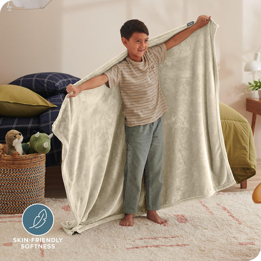 Bare Home Fleece Blanket - Kid Size - Ultra-Soft Lightweight for Bed, Sofa, and Couch - Luxury Microplush - Cozy Warm Blanket (Kid, Oyster)