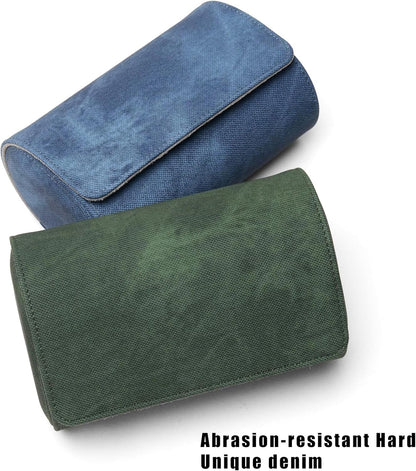 Longjet Watch Roll Travel Case for Men Portable Watches Organizer Box with Removable Velvet Pillow Holder (2 Slot Denim Green)