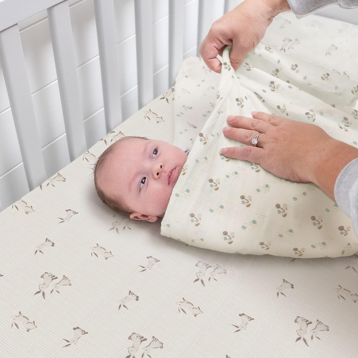 Crane Baby 100% Organic Cotton Gender Neutral Animal Nursery Bedding, Fitted Sheet, Soft Breathable GOTS Certified Cotton, Bunny Crib Sheet