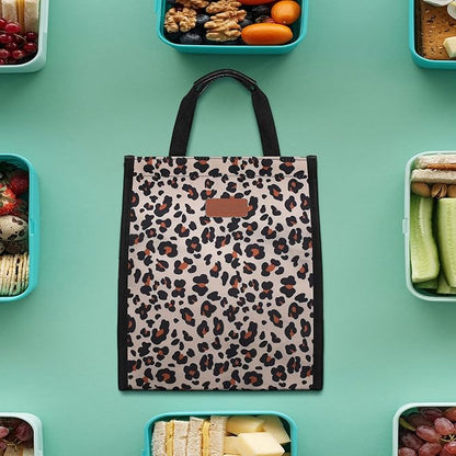 Lunch Bags for Women Insulated Reusable Lunch Tote with Internal Pocket, Lunch Tote bag for Work(Leopard)