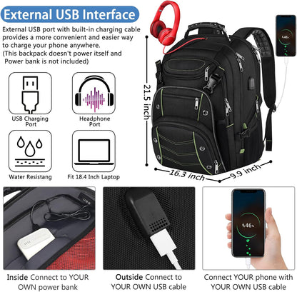 VECKUSON 18.4 Inch Laptop Backpack for Men and Women, 55L Extra Large Gaming Laptops Backpack with USB Charger Port, TSA Friendly Flight Approved and RFID Anti-Theft Pocket