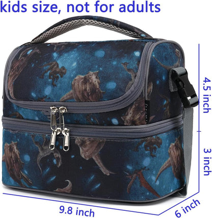 FlowFly Double Decker Cooler Insulated Lunch Bag Large Tote for Boys, Girls, Men, Women, With Adjustable Strap, MyDinosaur