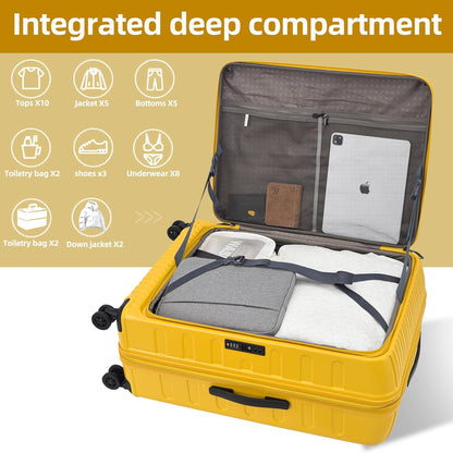 2 Pieces 19/29 Luggage Sets, 19 Inch Carry On Luggage with Front Pocket & 29 Inch Side Opening Suitcase, Ligthweight ABS+PC Hardshell, TSA Lock & YKK Zipper with HINOMOTO 360° Wheels, Yellow