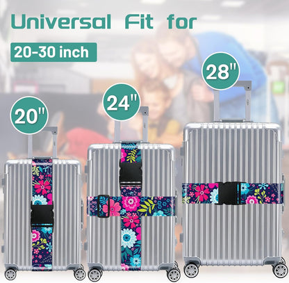 Slohif Luggage Straps for Suitcases Travel Belt Accessories Luggage Connector Identifiers Over Handle with Buckle Unique Nylon Adjustable Strap for Sleeping Bag Car Seat Flower (2 Pack)