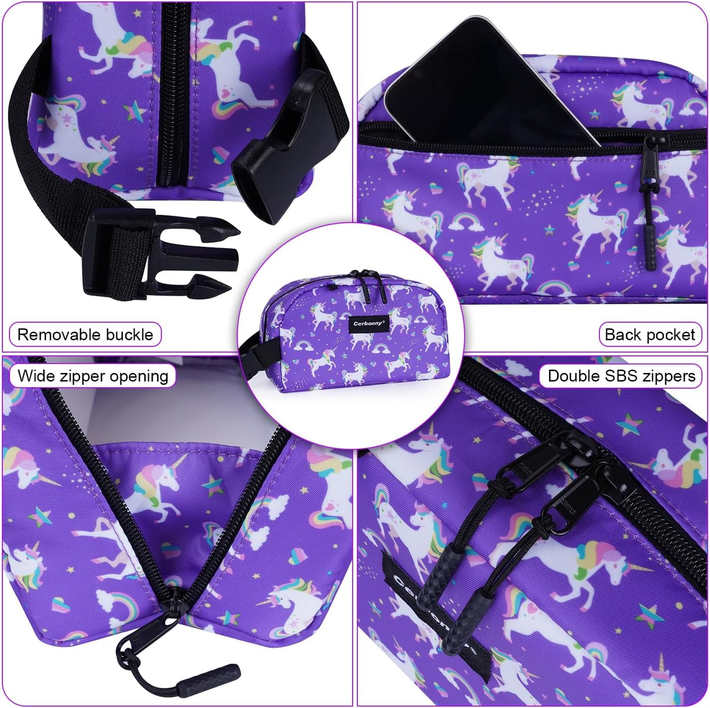 Cerbonny Small Freezable Cooler Bag for Work, School, Travel - Insulated Lunch Bag for Kids/Adults, Mini Size Fits Yogurt - Suitable for 3+ (Purple Unicorn)