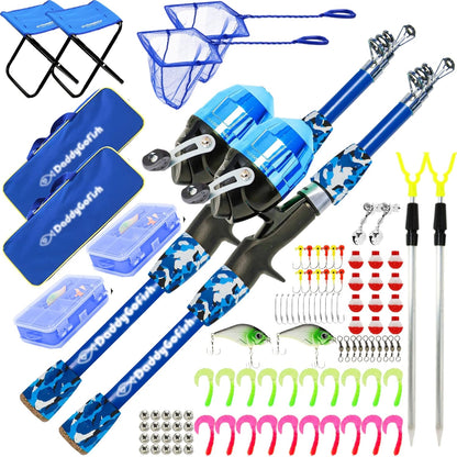 DaddyGoFish Kids Fishing Pole - Rod Reel Combo Tackle Box Starter Set - First Year Small Gear Kit for Boys Girls Toddler Youth Age Beginner Little Children