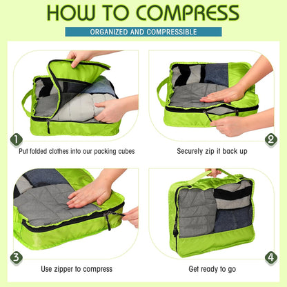 5 Pcs Packing Cubes for Suitcase Large Travel Cubes Carry on Luggage Organizer Bags for Clothes Accessories(L,Green)