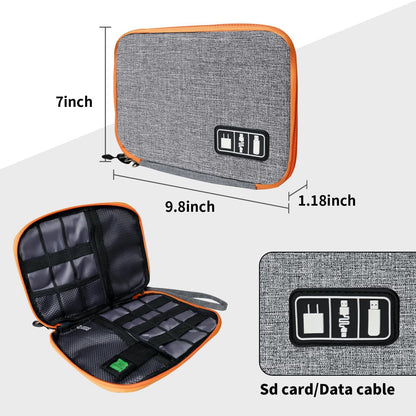 Electronics Travel Organizer,Portable Waterproof Electronic Travel Storage Bag for Small Charging Cord Storage,Charger,SD Card etc,for Travel,Business-Grey Orange
