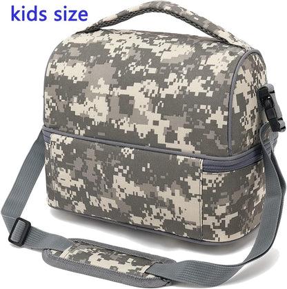 FlowFly Kids Double Decker Cooler Insulated Lunch Bag Large Tote for Boys, Girls, Men, Women, With Adjustable Strap, Digital Camo