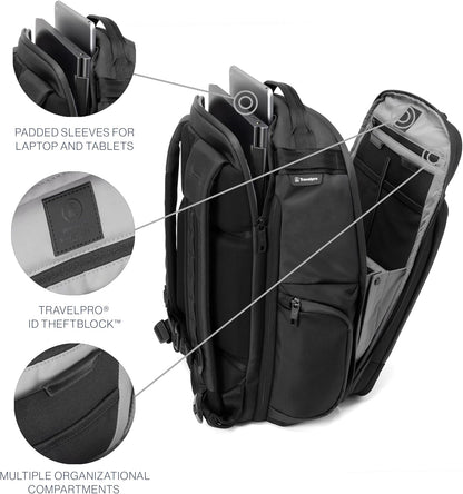 Travelpro Altitude Large Expandable Travel Laptop Backpack 30-36L, 16 Inch Laptop, Water Resistant, Work, Business, Men and Women, Jet Black