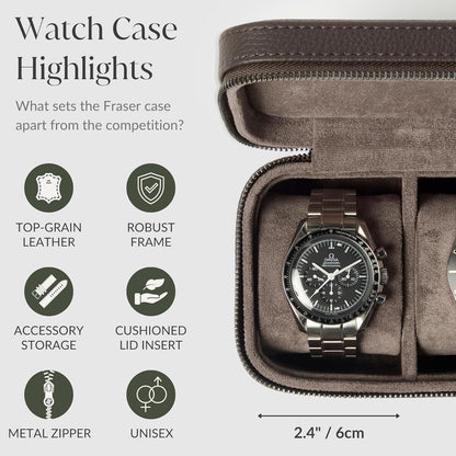 TAWBURY 3 Watch Case Top-Grain Genuine Leather Travel Case Roll for Men - Brown