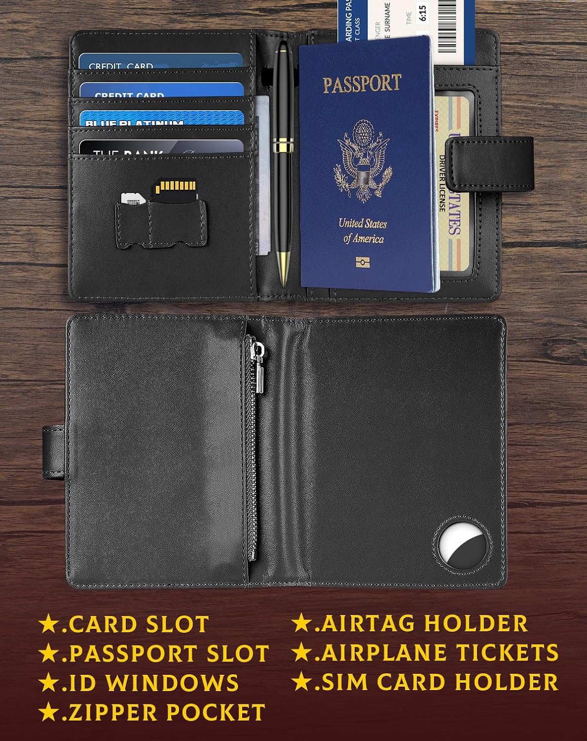 Passport Holder Wallet Cover Case for Women and Men,RFID Blocking,Passport Case,Travel Accessories (Black)