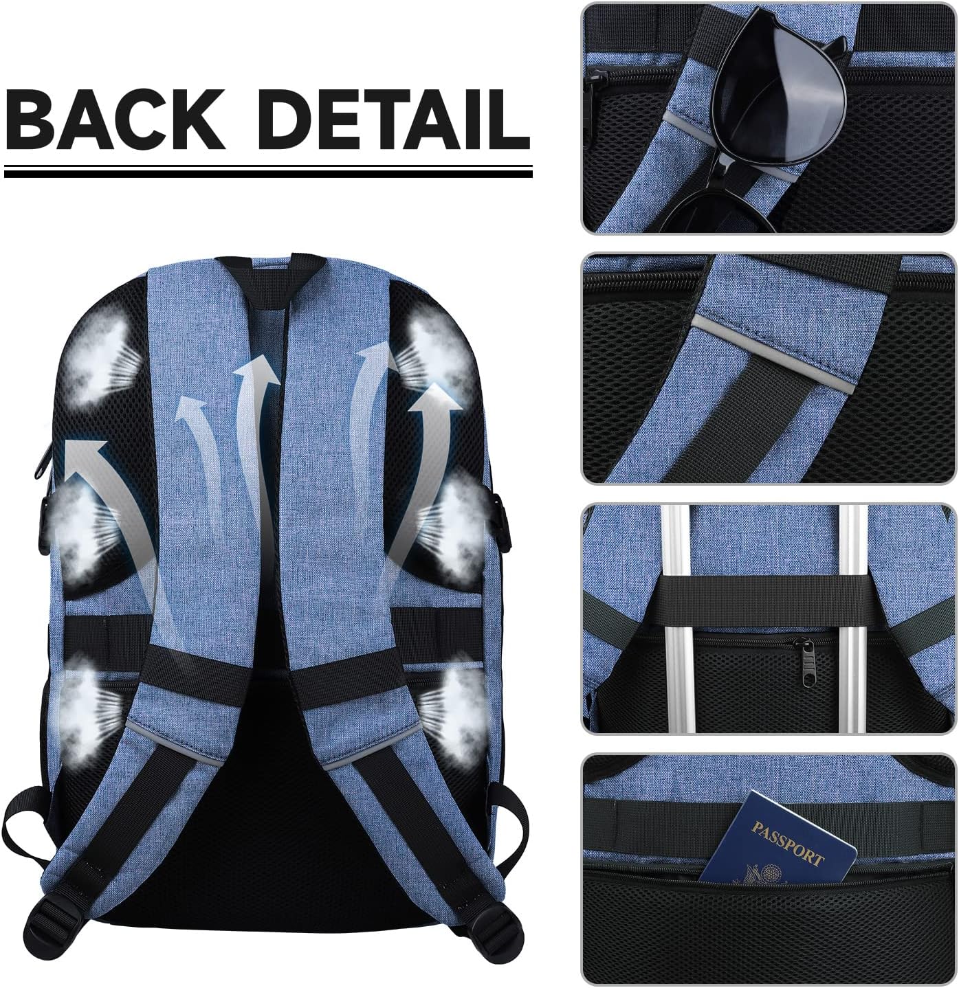 Lapsouno Extra Large Travel Backpack, TSA Laptop Backpack, 17 inch Bag with USB Port, 40L Carry on College School Computer Bag for Men Women, Blue