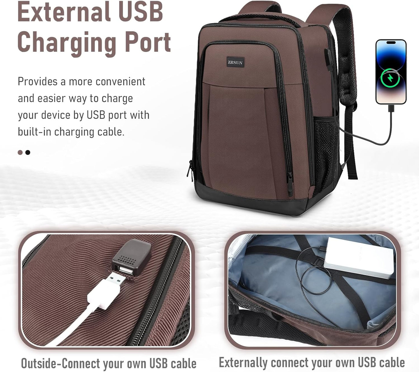 Travel Backpack, Business Anti Theft Slim Sturdy Laptops Backpack with USB Charging Port, Water Resistant College School Laptop Bag for Men & Women Fits 15.6 Inch Notebook (Brown)