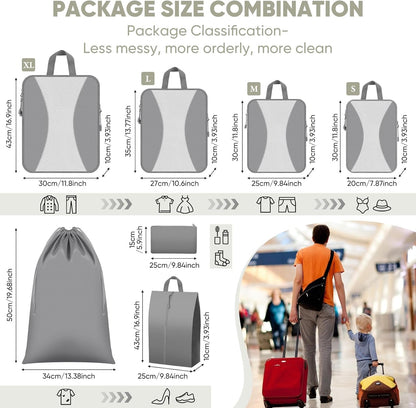 8 Set Compression Packing Cubes for Travel, Packing Cubes Compression Travel Accessories Expandable Packing Organizers for Carry on Luggage Suitcase (Gray)