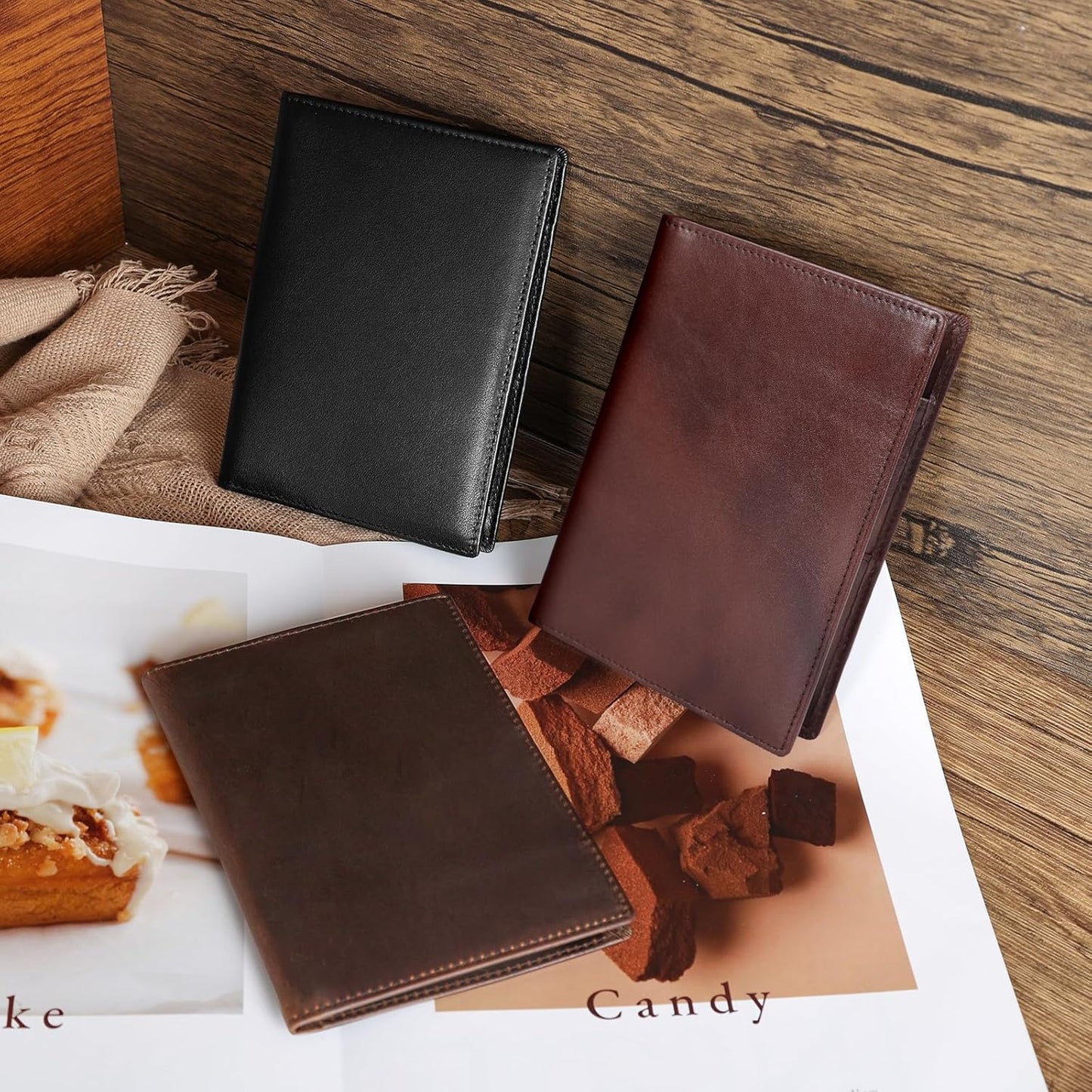 Polare Full Grain Leather Passport Holder RFID Blocking Travel Bifold Wallet Passport Holders 2 Passports (Coffee)
