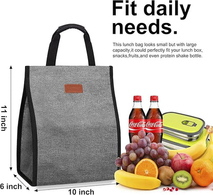 Lunch Bags for Women Insulated Reusable Lunch Tote with Internal Pocket, Lunch Tote bag for Work (Grey