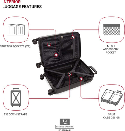 SwissGear 7272 Energie Expandable Hardside Luggage with Spinner Wheels and TSA Lock, Black, Carry-On 19-Inch