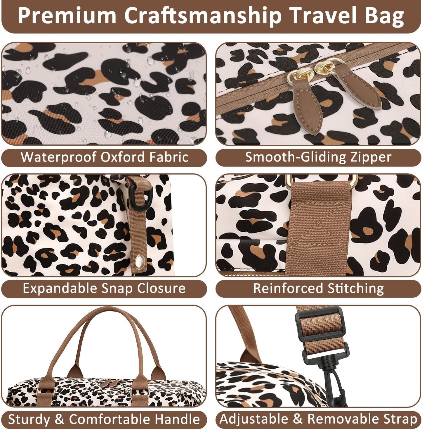Travel Duffle Bag for Women, Weekender Bags, Hospital Bag for Labor Delivery,Lightweight Tote Duffel Overnight Bag with Luggage Sleeve,Airplane Travel Bags with Toiletry Bag,X-Large,Leopard