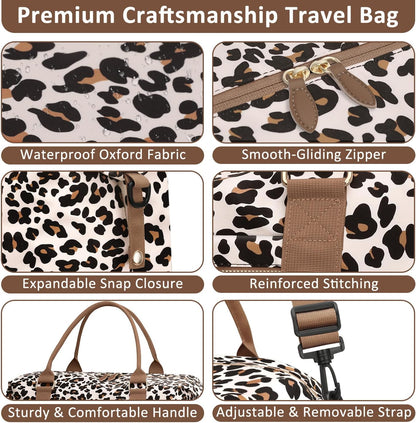 Travel Duffle Bag for Women, Weekender Bags, Hospital Bag for Labor Delivery, Lightweight Tote Duffel Overnight Bag with Luggage Sleeve, Airplane Travel Bags with Toiletry Bag,Large,Leopard