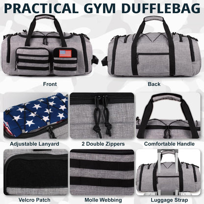 Tactical Gym Bag for Men，50L Large 3 in 1 Sports Duffle Bag with Shoes Compartment for Travel,Water Resistant Travel Backpack Weekender Overnight Bag with Wet Pocket for Women
