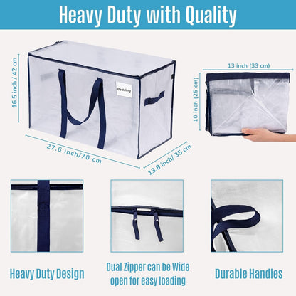 VENO 4 Pack Moving Bags, Heavy Duty, Moving Boxes Alternative, Packing Storage Supplies for Dorm Room Essentials with Zipper for Clothes, Extra Large Totes for Packaging (Clear, 4 Pack)