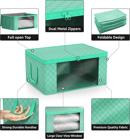 Sorbus Medium Clothes Storage Bags - Foldable Blanket Storage Bins for Organizing Bedroom, Closet, Clothing, Comforter, Organization with Clear Window, Lids and Carry Handles - Set of 12