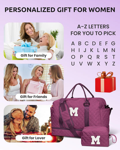 Granddaughter Gift from Grandmom, Teen Birthday Gift-Initial Travel Bag with Shoe Compartment, Weekender Bag, Monogram Overnight Bag for Women, Letter Travel Bag with Makeup Bag (Letter Q)