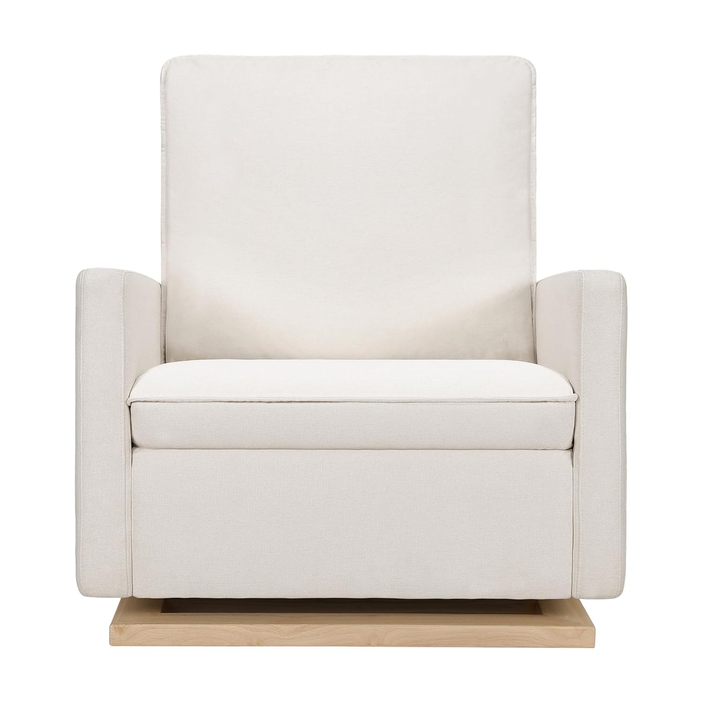 babyletto Cali Pillowback Chair and a Half Glider in Performance Cream Eco-Weave with Light Wood Base, Water Repellent & Stain Resistant, Greenguard Gold and CertiPUR-US Certified