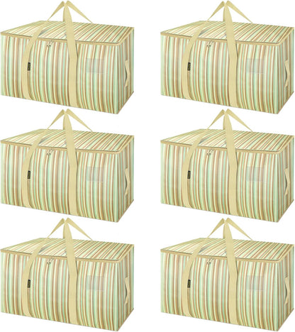 BALEINE 6-Pack Oversized Moving Bags with Reinforced Handles, Heavy-Duty Storage Tote for Clothes, Moving Supplies (Color Strip, 6-Pack)