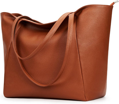 KALIDI Large Tote Bag Vegan Leather Casual Zipper Work Bag Weekender Hobo for Women 23L Oversize Shoulder Travel Purse