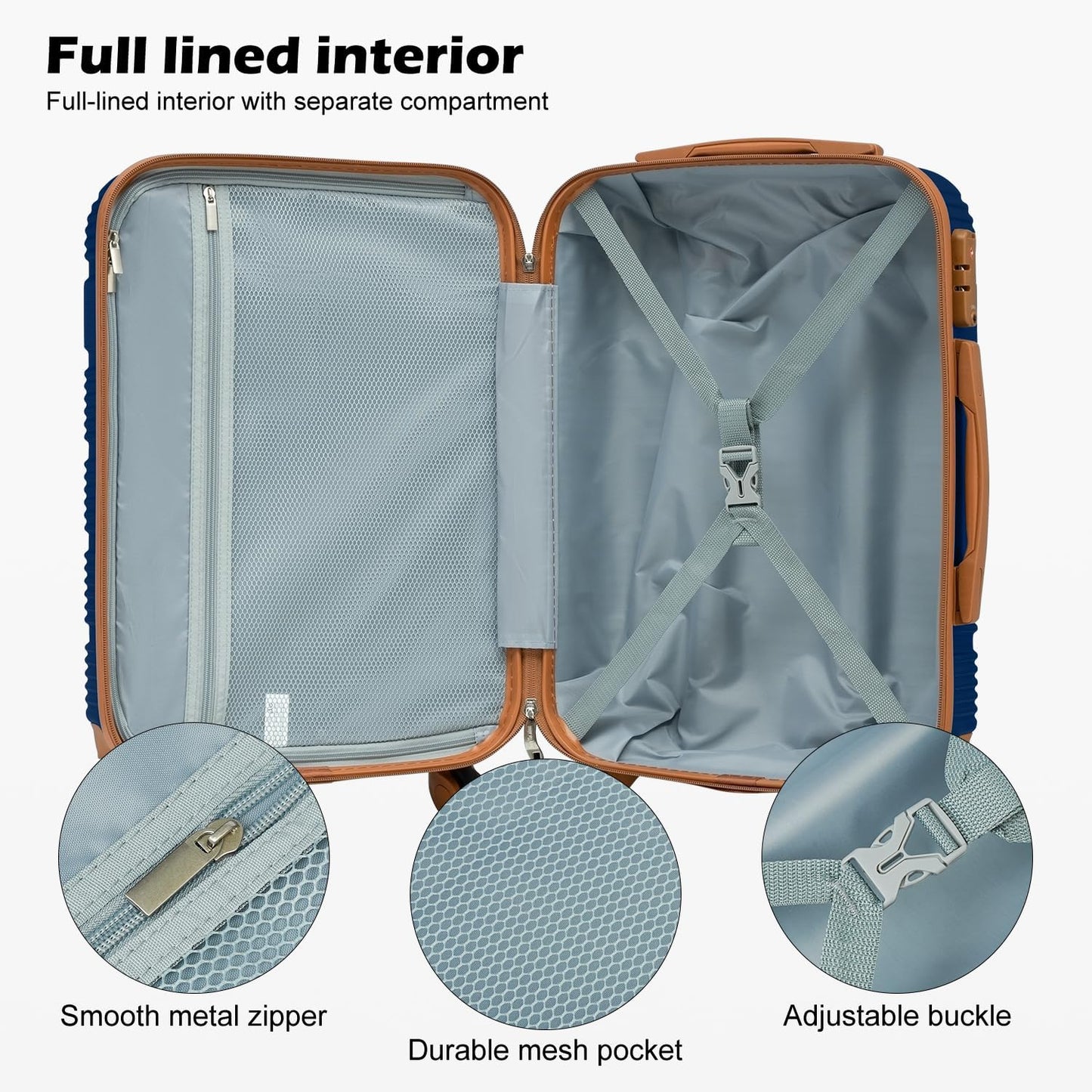 LONG VACATION 3 Piece Carry On Luggage 20 Inch Suitcase with Spinner Wheels, ABS+PC Hardshell Suitcase set with TSA Lock & YKK Zipper