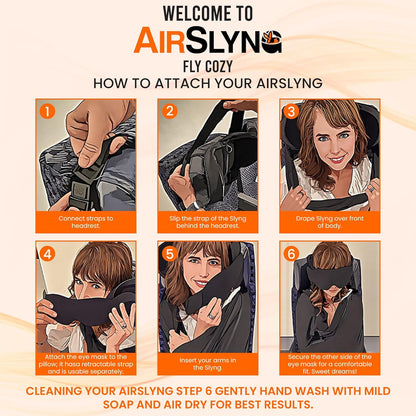 3-in-1 Airplane Sleep Support System - Integrated Plane Sleeping Accessories with Memory Foam Long Haul Flight Pillow, Adjustable Travel Eye Mask, and Blanket-Like Body Sling - Fits in Carry On