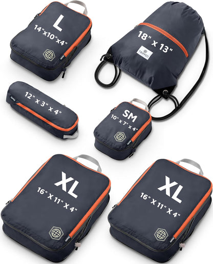 Extra Large Compression Packing Cube 6 Piece Set for Travel and Check Luggage by TRIPPED Travel Gear