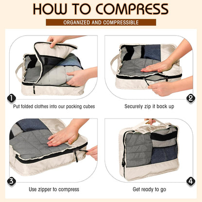 5 Pcs Packing Cubes for Suitcase Large Travel Cubes Carry on Luggage Organizer Bags for Clothes Accessories(S,Khaki)