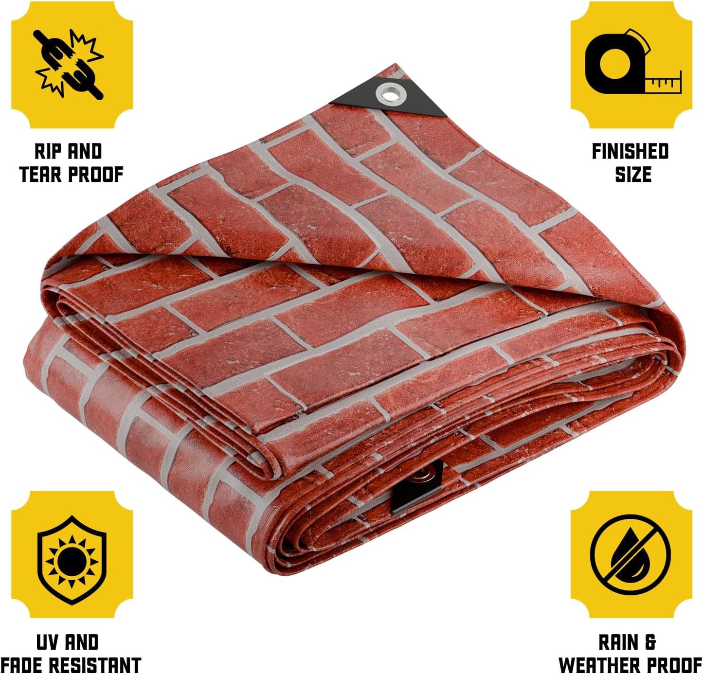 Core Tarps Extreme Heavy Duty 20 Mil Tarp Cover, Waterproof, UV Resistant, Rip and Tear Proof, Poly Tarpaulin with Reinforced Edges for Roof, Camping, Patio, Pool, Boat (Bricks/Black 25′ X 45′)