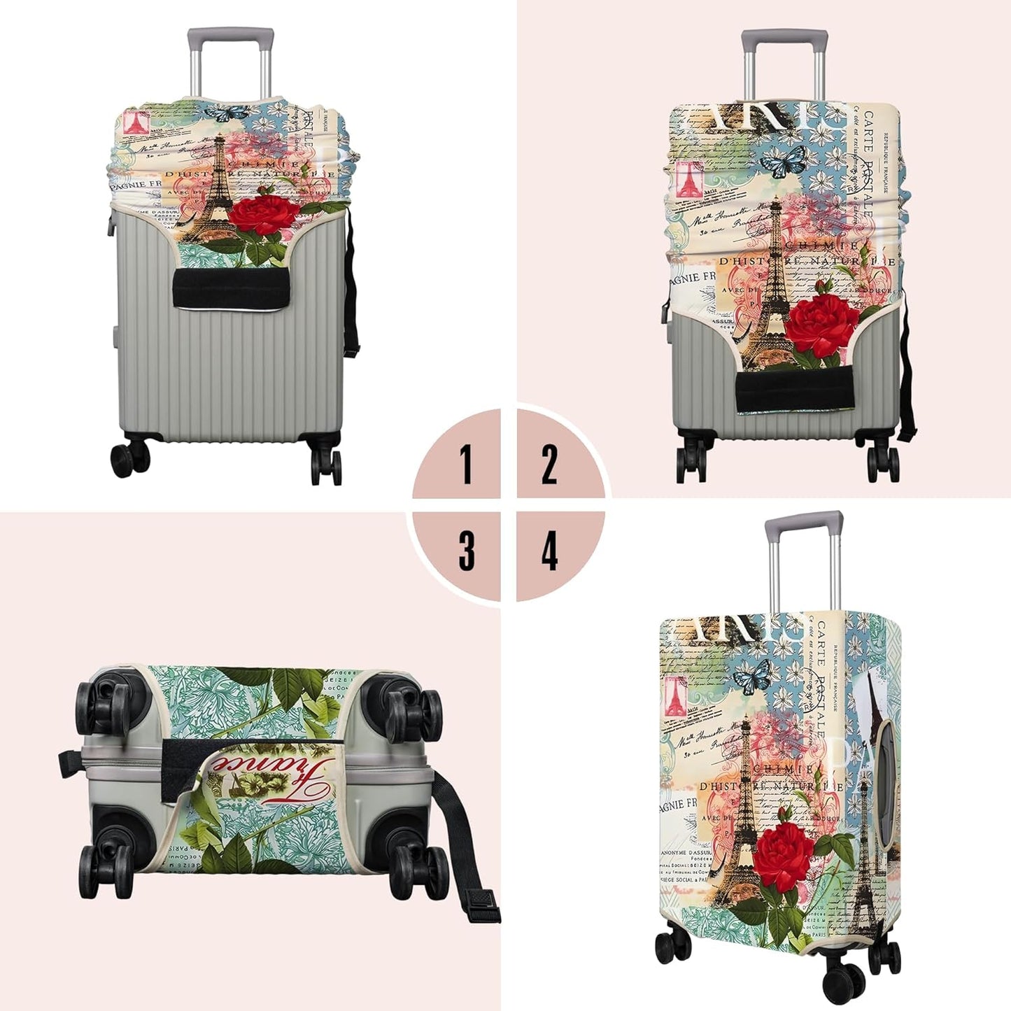 Travel Luggage Cover Suitcase Protector Fits 18-32 Inch Wheel Covers PatternedTravel Related Items Flower Luggage Protector Elastic L
