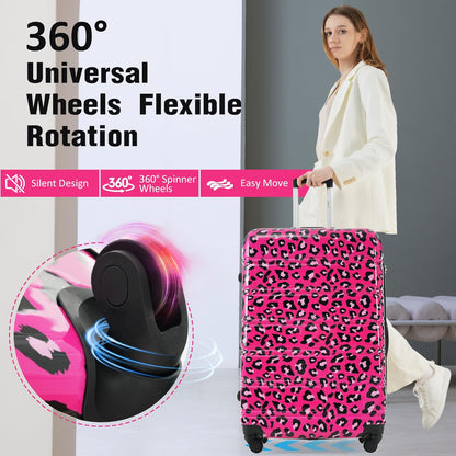 Merax Luggage Sets 3 Piece, Hardside Expandable Suitcase Set with Spinner Wheels, Lightweight Leopard Luggage 20+24+28 IN, Leopard Hot Pink
