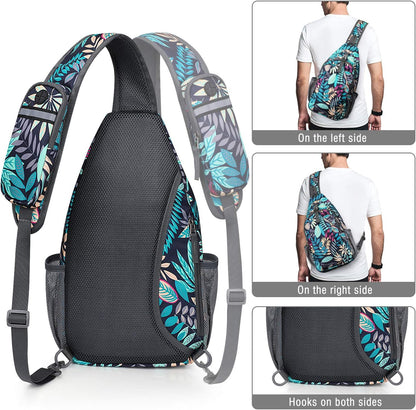 G4Free Sling Bag RFID Blocking Sling Backpack Crossbody Chest Bag Daypack for Hiking Travel(Blue Leaf)