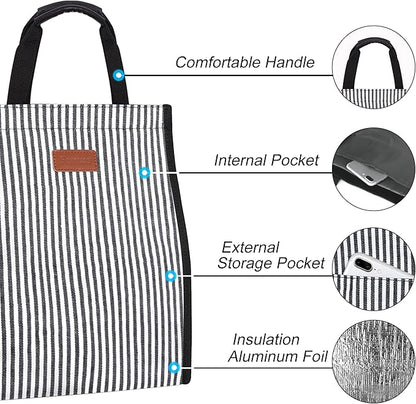 Lunch Bags for Women Insulated Reusable Lunch Tote with Internal Pocket, Lunch Tote bag for Work (Stripe)