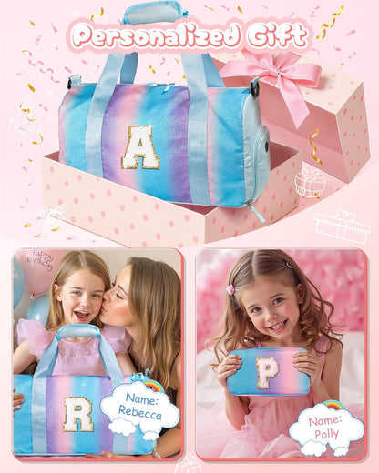 Gifts for Daughter-Girl Gym Bag with Shoe Compartment, Kid Personalized Weekender Overnight Bags, Initial Travel Tote with Makeup Pouch, Gift for Granddaughter Sister Niece (Letter H)