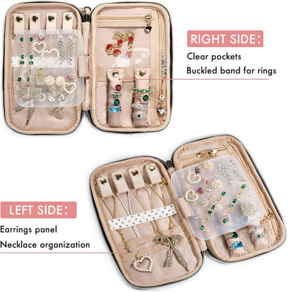 SFYBYHEART Travel Jewelry Organizer Case, Jewelry Travel Bags for Women, Small Travel Jewelry Case for Tangle-Free Earrings, Necklaces, Rings Storage, Travel Accessories, Travel Essentials, Pink
