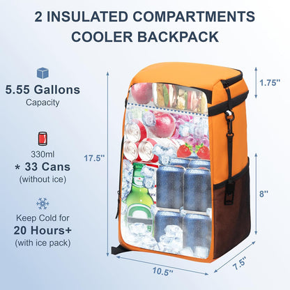 SPARTER Backpack Cooler Insulated Leak Proof 33/49 Cans, 2 Insulated Compartments Thermal Bag, Portable Lightweight Beach Travel Camping Lunch Backpack for Men and Women