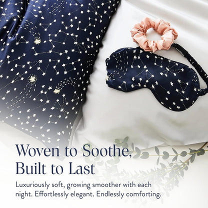 Brooklinen Silk Eye Mask for Sleeping – Celestial Blue, 100% Mulberry Silk Sleep Mask with Soft Elastic Strap, Machine Washable, Breathable & Cool-to-The-Touch – Ideal for Sleeping & Traveling