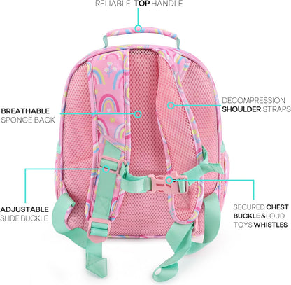 mibasies Toddler Backpack for Girls 2-4: Cute Kids Backpacks for Girls - Preschool Kindergarten Backpack - Rainbow Pink